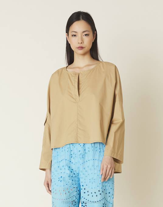 Manila Grace ملابس نحيف كاكي الأخضر بلوزة قطن بفتحات Z2TJ182