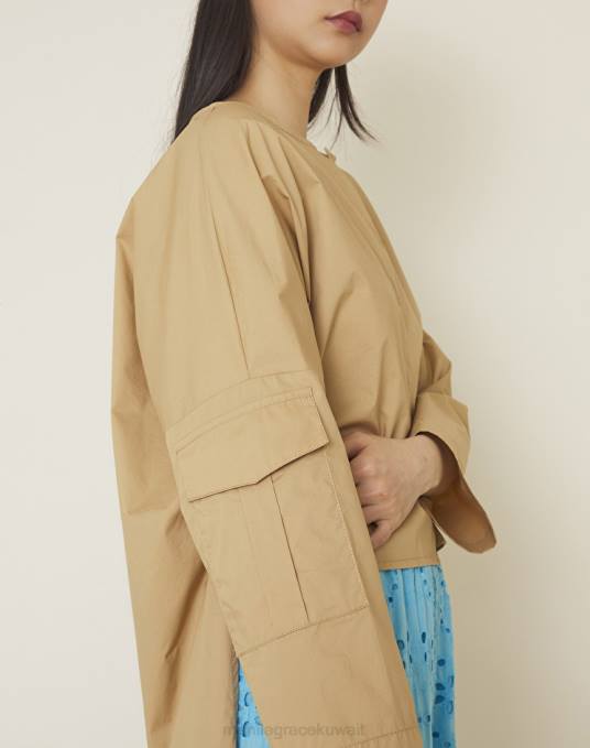 Manila Grace ملابس نحيف كاكي الأخضر بلوزة قطن بفتحات Z2TJ182