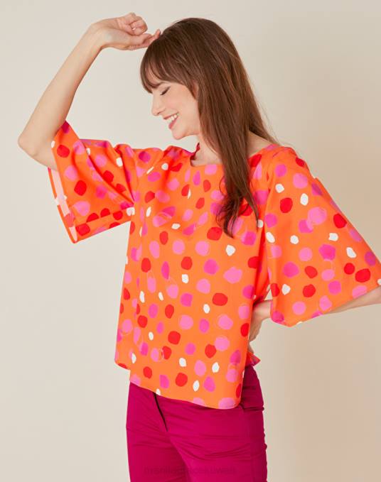 Manila Grace ملابس نحيف البرتقالي بلوزة مربعة مع طباعة منقطة Z2TJ188