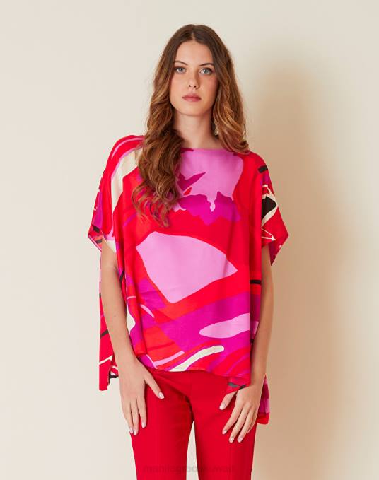 Manila Grace ملابس نحيف أحمر بلوزة فيسكوز مطبوعة Z2TJ189