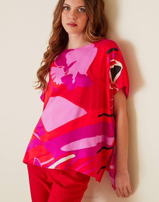 Manila Grace ملابس نحيف أحمر بلوزة فيسكوز مطبوعة Z2TJ189