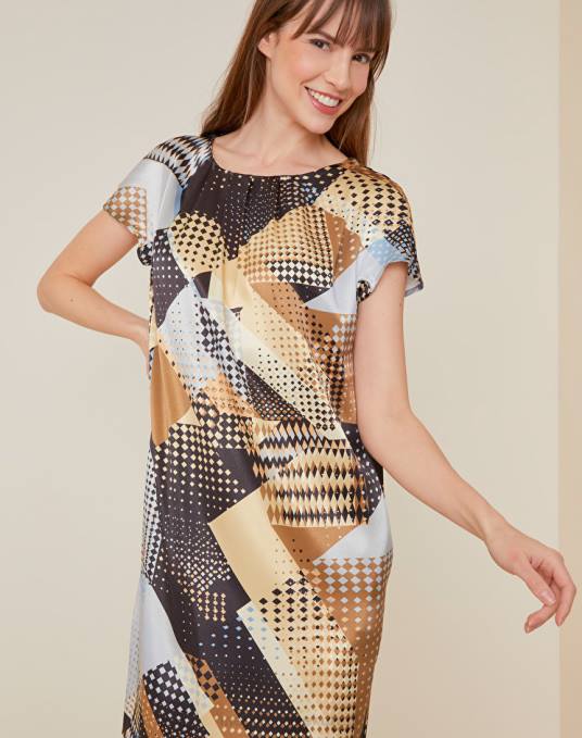 Manila Grace ملابس نحيف أسود فستان التحول مع الطباعة المرقعة Z2TJ18