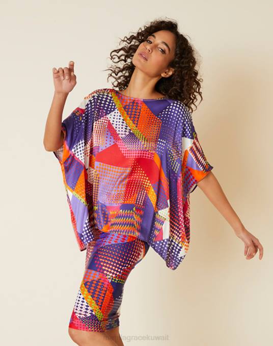 Manila Grace ملابس نحيف البنفسجي بلوزة يشبه الصندوق مع طباعة خليط Z2TJ191