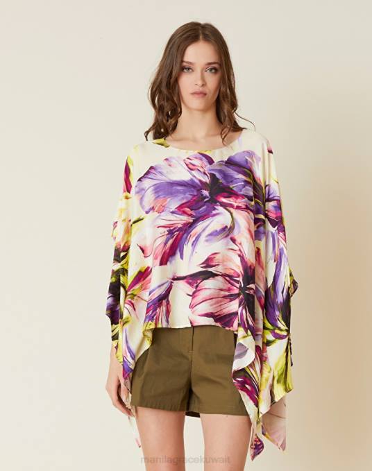 Manila Grace ملابس نحيف أصفر بلوزة فيسكوز مضيئة غير متماثلة Z2TJ194