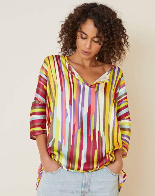 Manila Grace ملابس نحيف الكوبية بلوزة مخططة من الفيسكوز المطاطي Z2TJ199