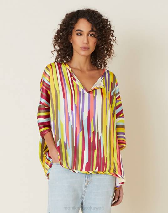 Manila Grace ملابس نحيف الكوبية بلوزة مخططة من الفيسكوز المطاطي Z2TJ199