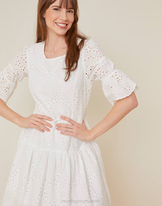 Manila Grace ملابس نحيف حليب ابيض فستان سانجالو من القطن بكشكشة Z2TJ1