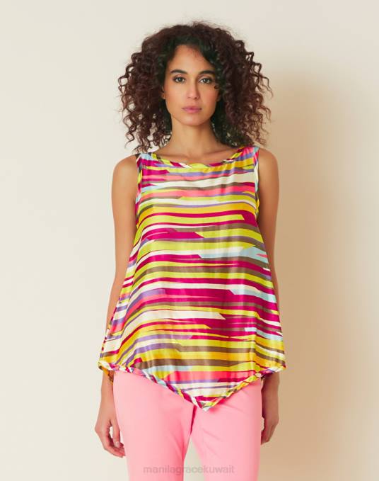 Manila Grace ملابس نحيف الكوبية بلوزة بدون أكمام مع طباعة مخططة Z2TJ200