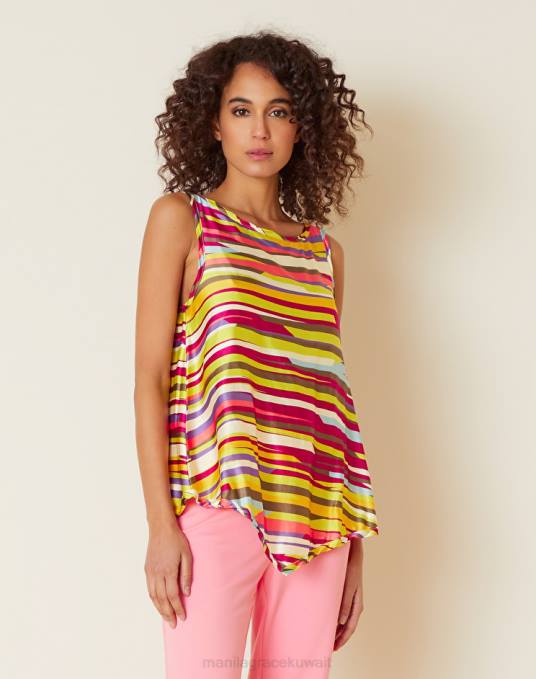 Manila Grace ملابس نحيف الكوبية بلوزة بدون أكمام مع طباعة مخططة Z2TJ200