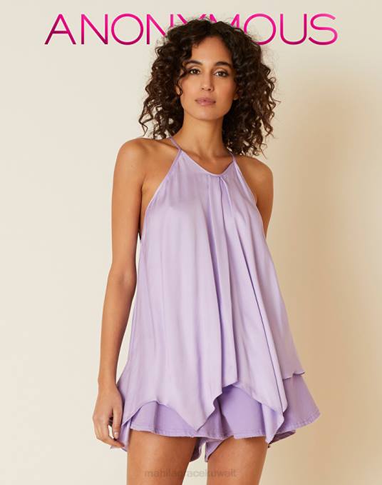 Manila Grace ملابس نحيف الخزامى جزء علوي غير متماثل من الساتان الفيسكوز Z2TJ203