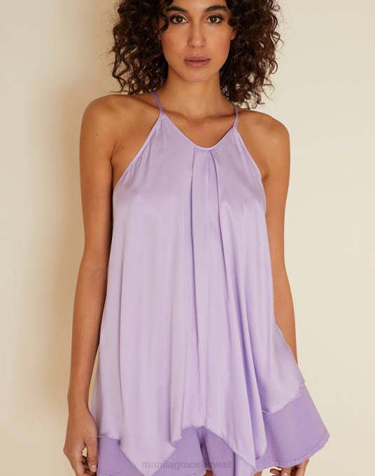 Manila Grace ملابس نحيف الخزامى جزء علوي غير متماثل من الساتان الفيسكوز Z2TJ203