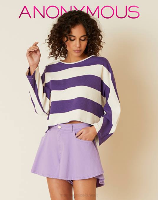 Manila Grace ملابس نحيف بنفسجي/أبيض قميص من النوع الثقيل مخطط Z2TJ204