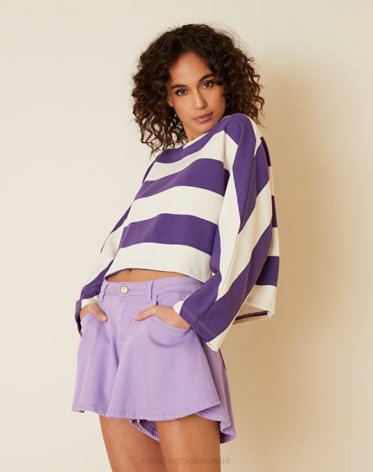 Manila Grace ملابس نحيف بنفسجي/أبيض قميص من النوع الثقيل مخطط Z2TJ204