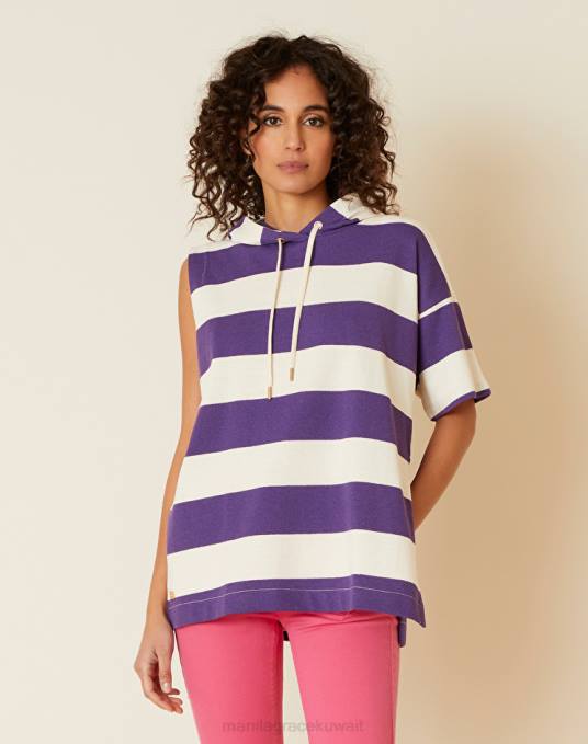 Manila Grace ملابس نحيف بنفسجي/أبيض هوديي بكتف واحد Z2TJ206