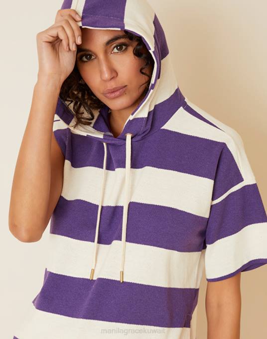 Manila Grace ملابس نحيف بنفسجي/أبيض هوديي بكتف واحد Z2TJ206