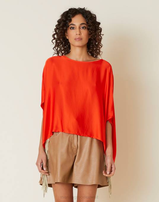 Manila Grace ملابس نحيف البرتقالي بلوزة يشبه الصندوق بلون خالص Z2TJ210