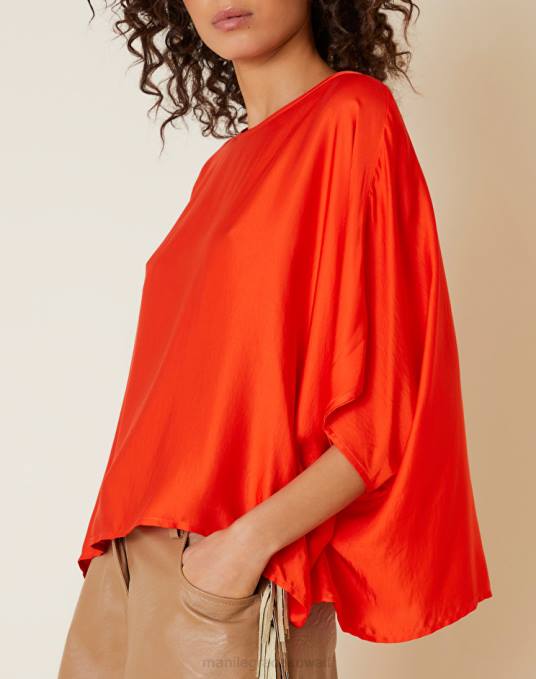 Manila Grace ملابس نحيف البرتقالي بلوزة يشبه الصندوق بلون خالص Z2TJ210
