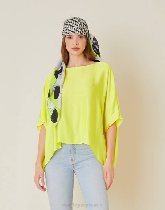 Manila Grace ملابس نحيف الأخضر الحمضي بلوزة يشبه الصندوق بلون خالص Z2TJ211