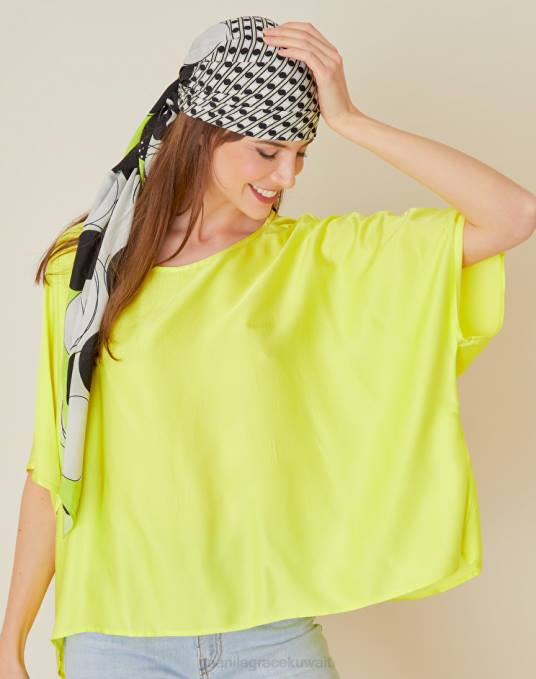 Manila Grace ملابس نحيف الأخضر الحمضي بلوزة يشبه الصندوق بلون خالص Z2TJ211