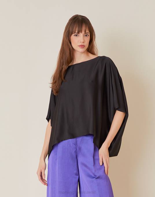 Manila Grace ملابس نحيف أسود بلوزة يشبه الصندوق بلون خالص Z2TJ212