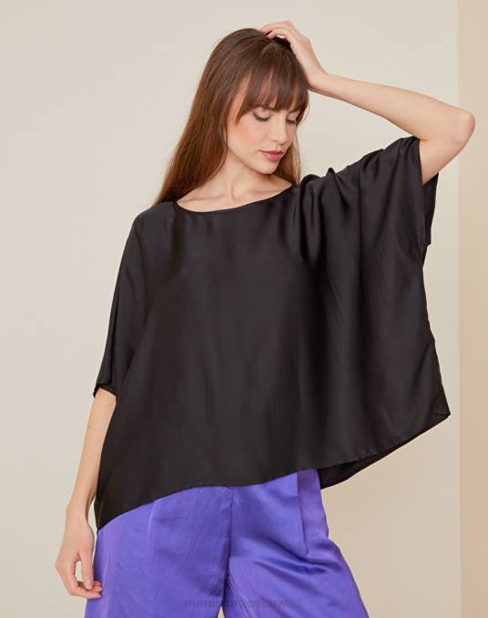 Manila Grace ملابس نحيف أسود بلوزة يشبه الصندوق بلون خالص Z2TJ212