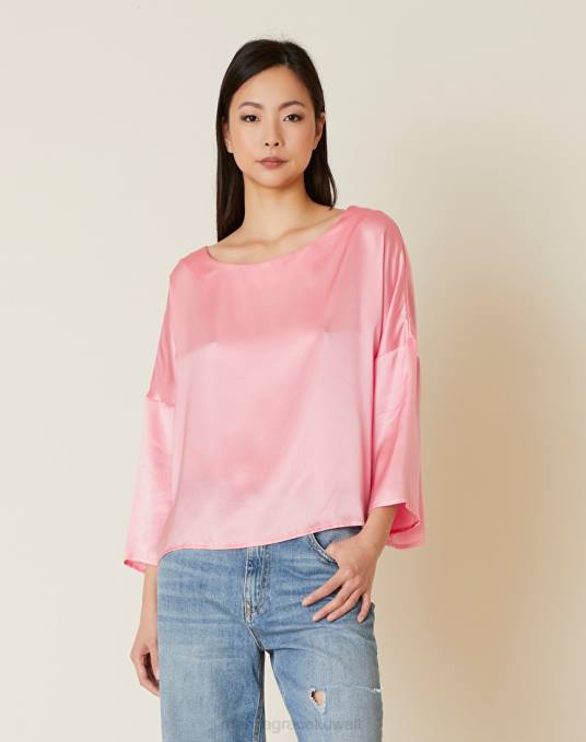 Manila Grace ملابس نحيف لون القرنفل بلوزة حريرية برقبة قارب Z2TJ221