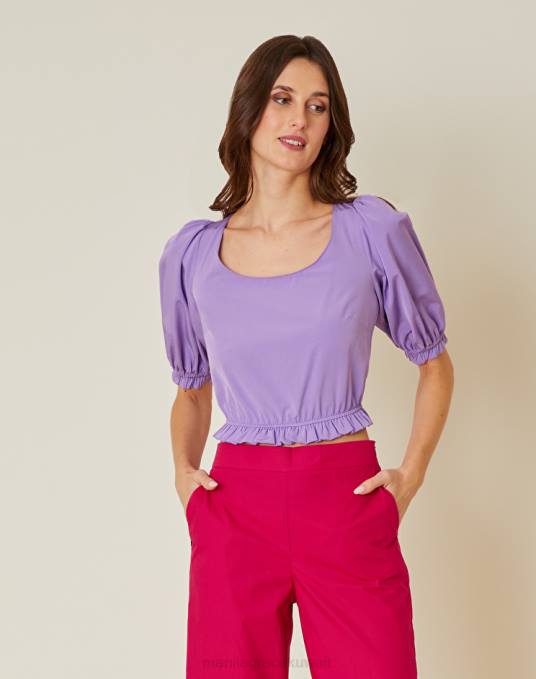 Manila Grace ملابس نحيف الخزامى بلوزة مفتوحة الظهر من مزيج القطن Z2TJ227