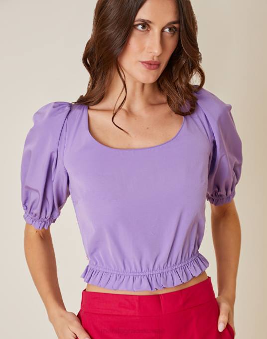 Manila Grace ملابس نحيف الخزامى بلوزة مفتوحة الظهر من مزيج القطن Z2TJ227