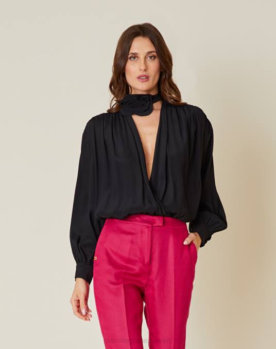 Manila Grace ملابس نحيف أسود هيئة مزيج الحرير مع القوس كس Z2TJ229