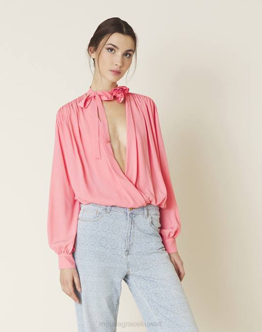 Manila Grace ملابس نحيف لون القرنفل هيئة مزيج الحرير مع القوس كس Z2TJ230