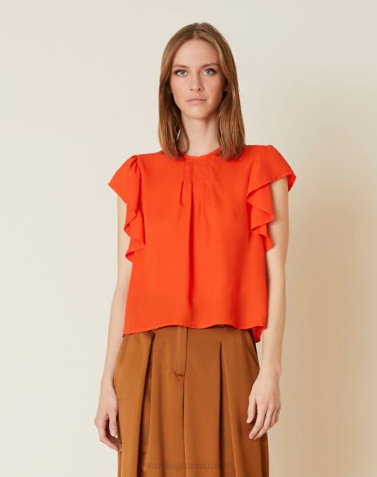 Manila Grace ملابس نحيف البرتقالي بلوزة بأكمام كشكش Z2TJ236