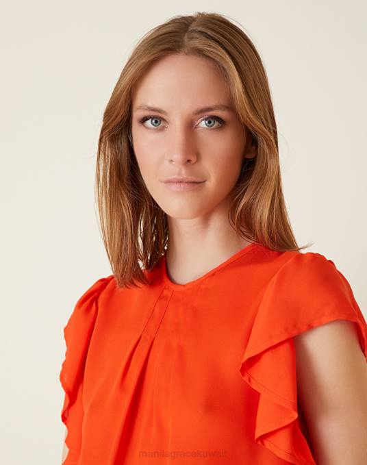 Manila Grace ملابس نحيف البرتقالي بلوزة بأكمام كشكش Z2TJ236