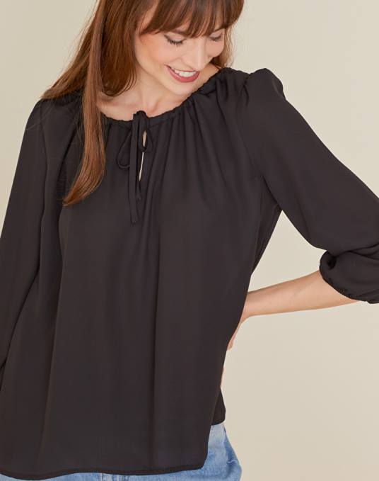 Manila Grace ملابس نحيف أسود بلوزة بأكمام ثلاثة أرباع Z2TJ239