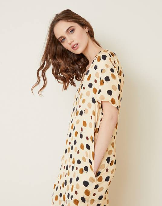 Manila Grace ملابس نحيف البيج الرملي فستان التحول مع الطباعة نقطة Z2TJ24