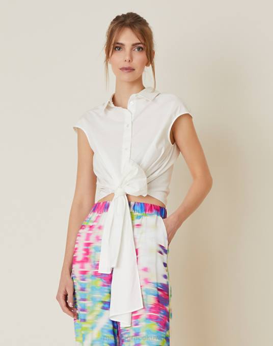 Manila Grace ملابس نحيف قبالة الأبيض قميص قطن ملفوف قصير Z2TJ243