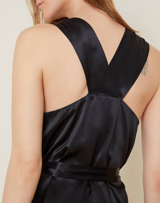 Manila Grace ملابس نحيف أسود لف الجزء العلوي بالحرير Z2TJ253