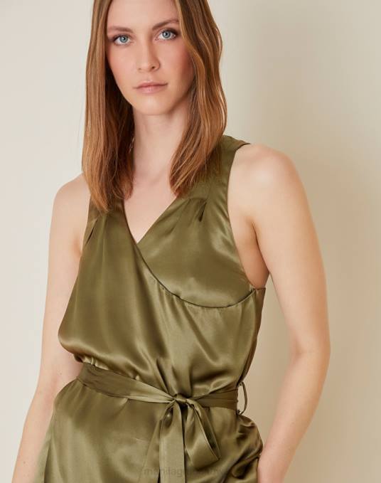 Manila Grace ملابس نحيف الأخضر العسكري لف الجزء العلوي بالحرير Z2TJ254