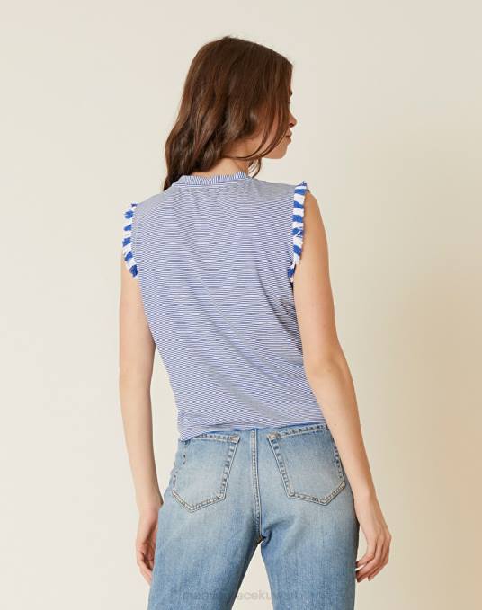 Manila Grace ملابس نحيف المحيط الأزرق / الحليب الأبيض أعلى بلا أكمام مخطط Z2TJ258