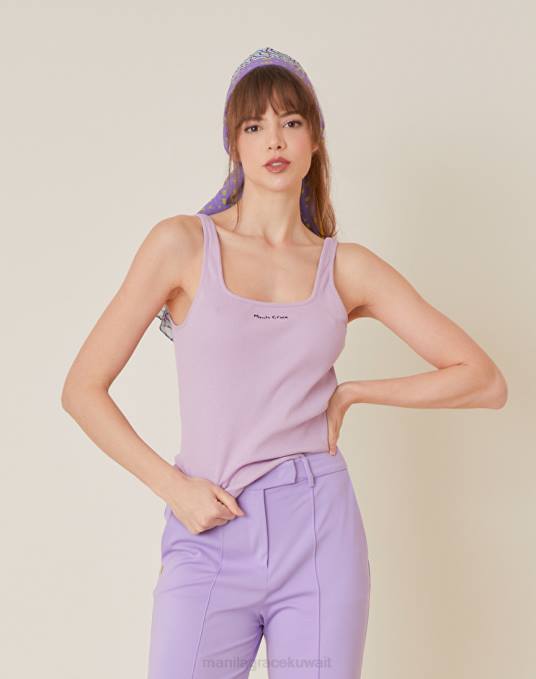 Manila Grace ملابس نحيف الخزامى قميص بدون أكمام من القطن مع طباعة الشعار Z2TJ260