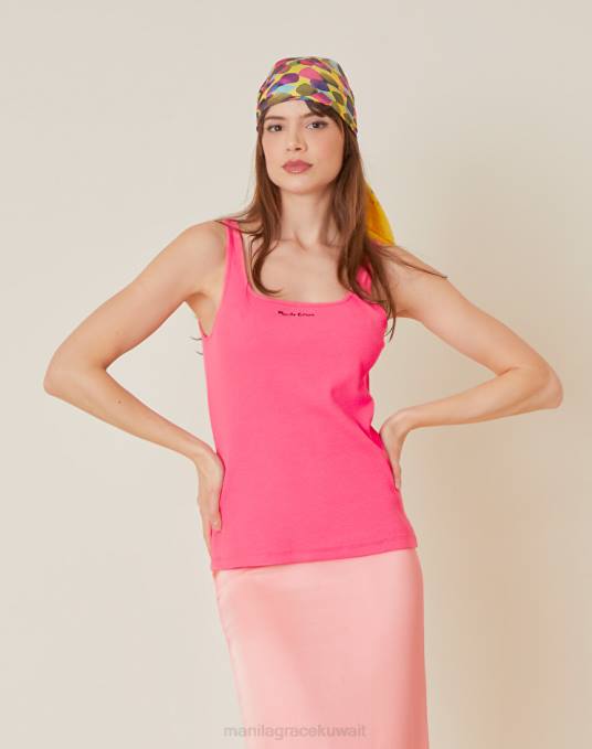 Manila Grace ملابس نحيف لون القرنفل قميص بدون أكمام من القطن مع طباعة الشعار Z2TJ262