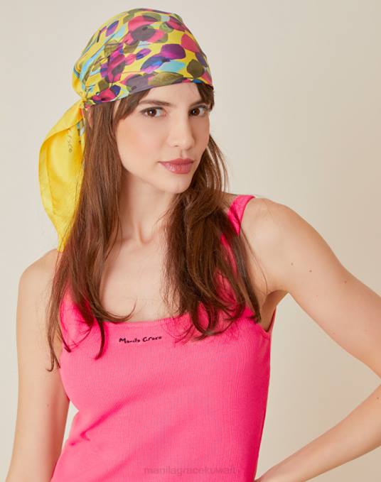 Manila Grace ملابس نحيف لون القرنفل قميص بدون أكمام من القطن مع طباعة الشعار Z2TJ262