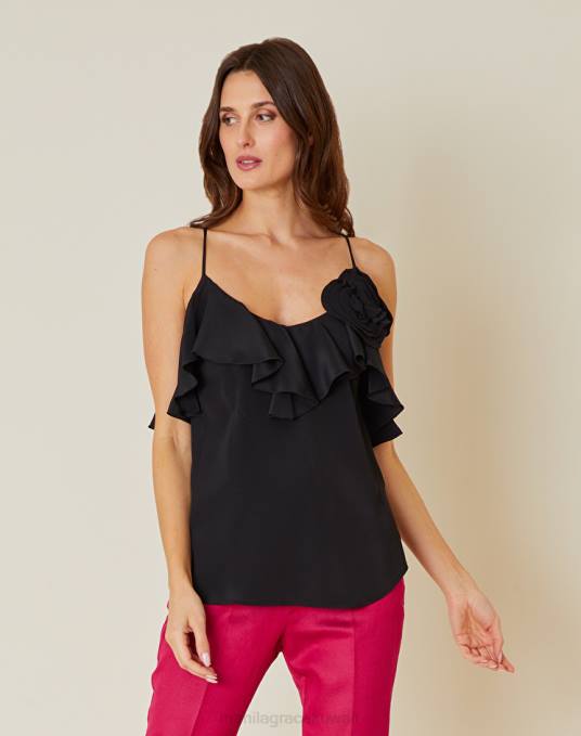 Manila Grace ملابس نحيف أسود مزيج من الحرير مع انتفض Z2TJ263