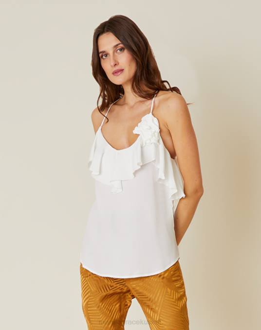 Manila Grace ملابس نحيف قبالة الأبيض مزيج من الحرير مع انتفض Z2TJ264