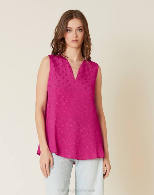 Manila Grace ملابس نحيف الكوبية بلوزة بدون أكمام من الفيسكوز دوبي سيرساكر Z2TJ266