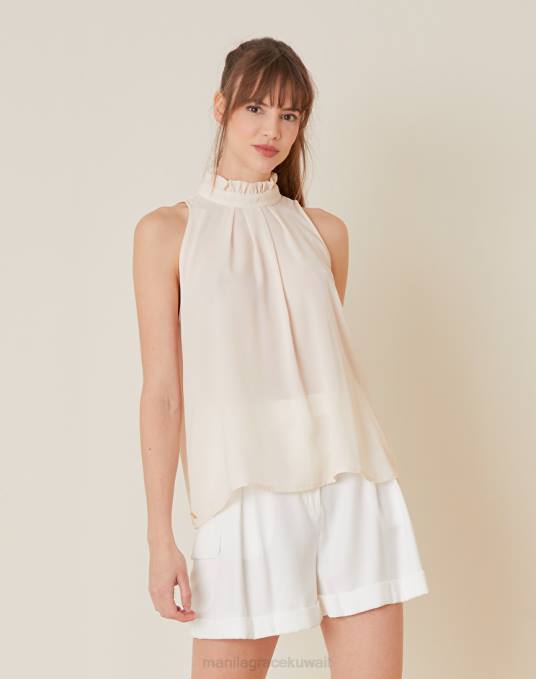 Manila Grace ملابس نحيف حليب ابيض قمة بلا أكمام مع هدب Z2TJ271