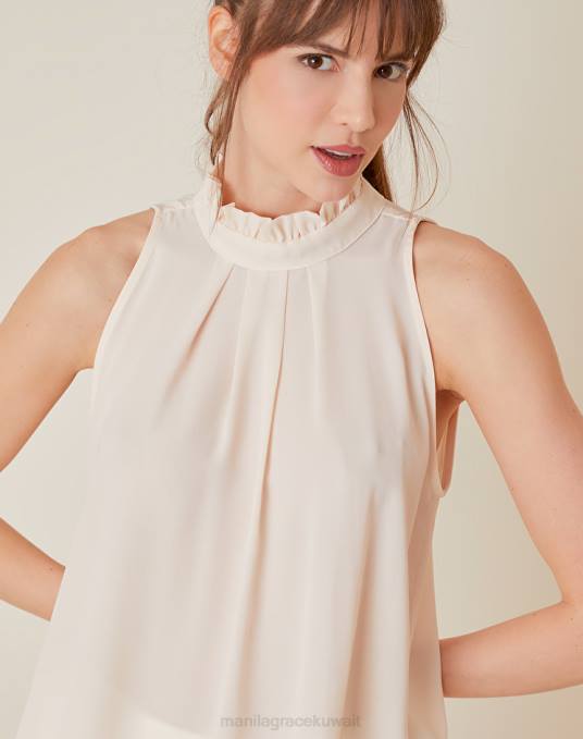Manila Grace ملابس نحيف حليب ابيض قمة بلا أكمام مع هدب Z2TJ271