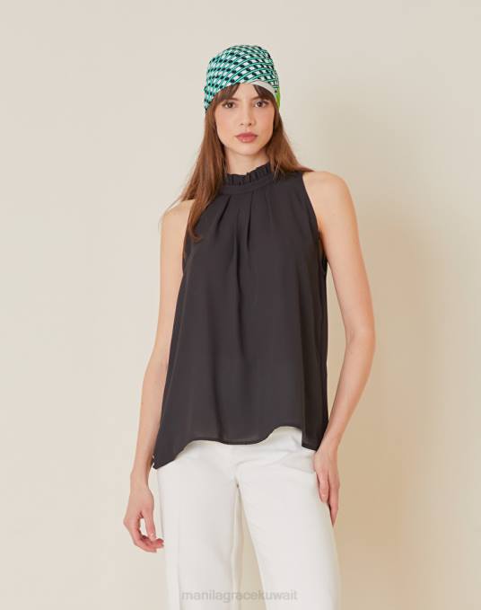 Manila Grace ملابس نحيف أسود قمة بلا أكمام مع هدب Z2TJ272