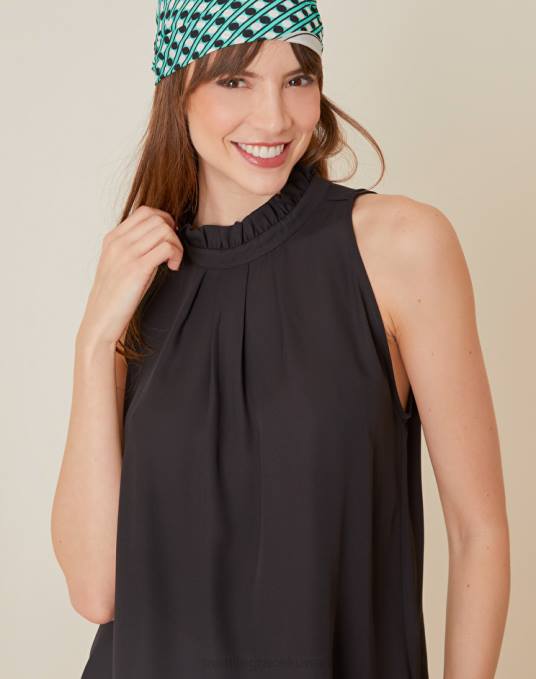 Manila Grace ملابس نحيف أسود قمة بلا أكمام مع هدب Z2TJ272