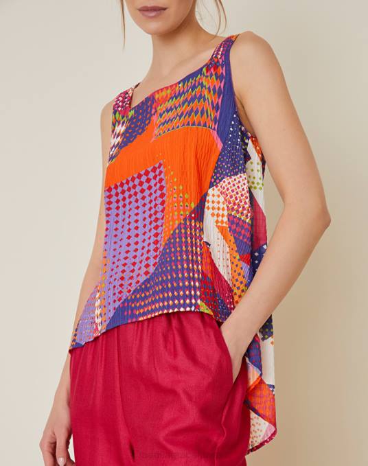 Manila Grace ملابس نحيف البنفسجي بلوزة برقبة مربعة وطبعة خليط Z2TJ275