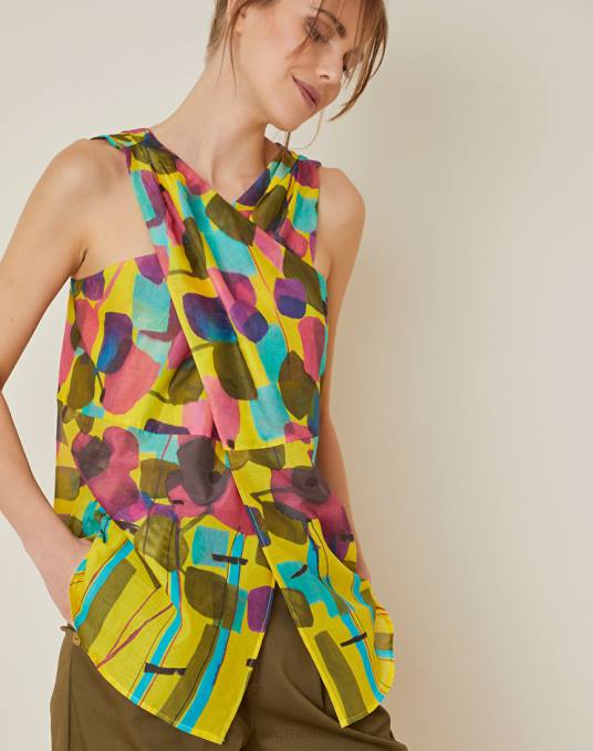 Manila Grace ملابس نحيف أصفر لف الجزء العلوي من القطن Z2TJ277